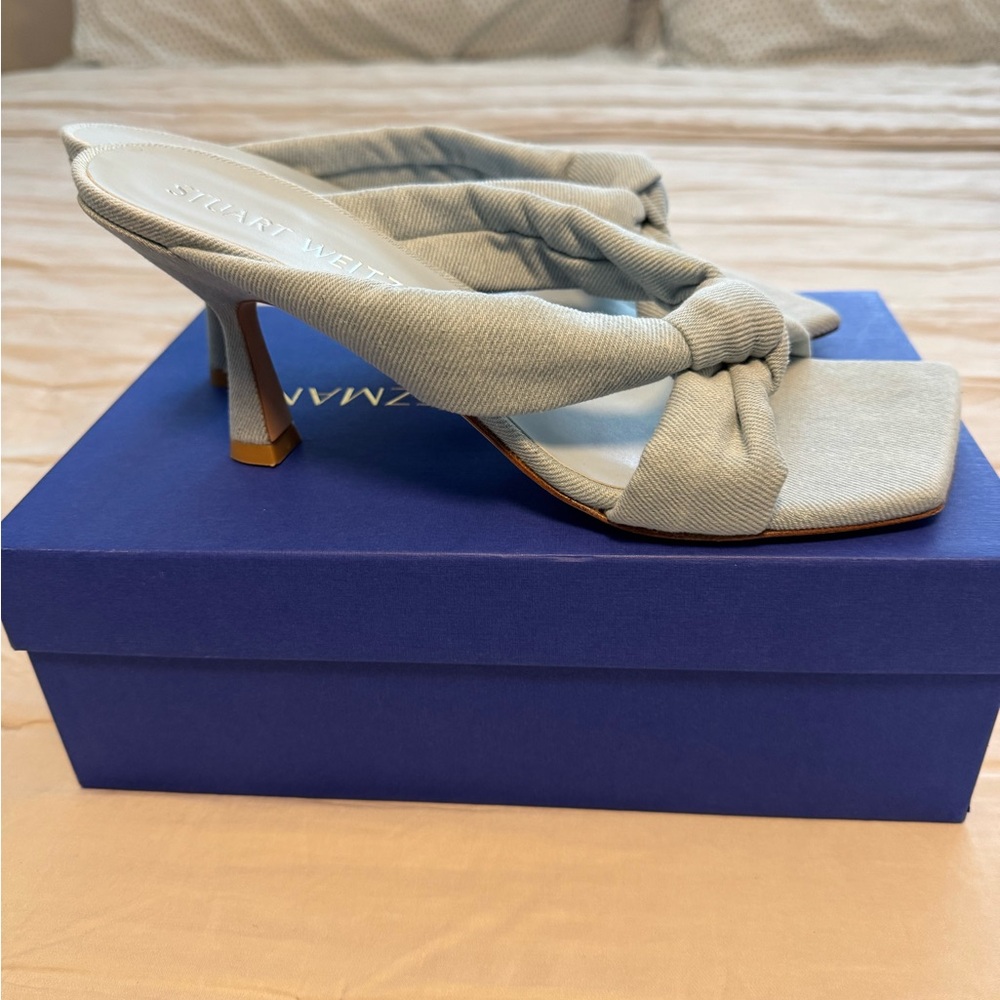 Stuart Weitzman Playa 75 Blue Denim Knotted Heels